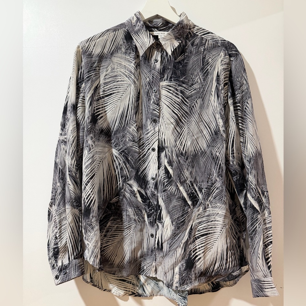 & Other Stories Silk Button Down Shirt Size 6 a Lagenlook Tropical Print